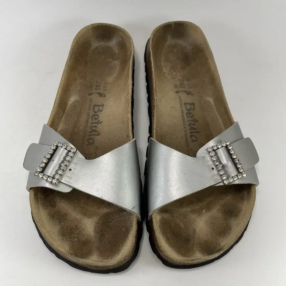 Betula by Birkenstock Rhinestone Silver Slide Sandals Womens Size 38, US 7-7.5